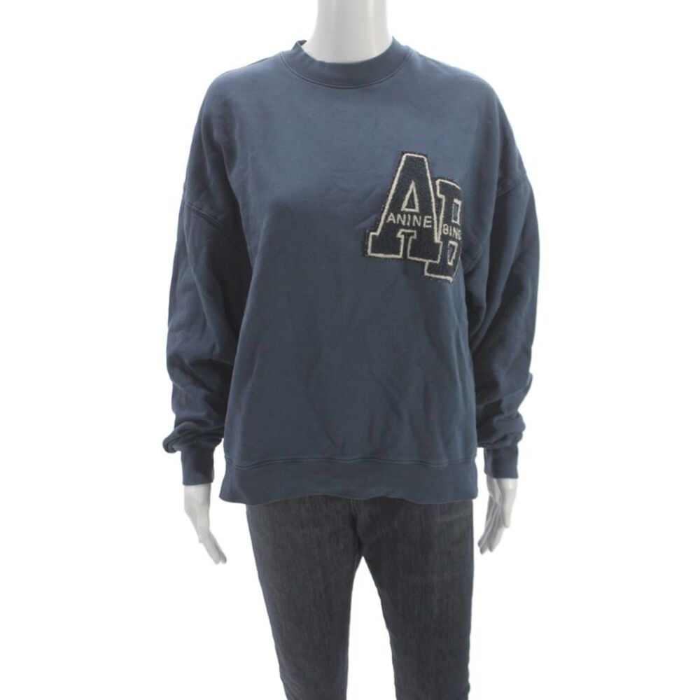 Anine Bing Unisex Pullover Sweatshirt Dark Blue Cotton Long Sleeve Size 2XS